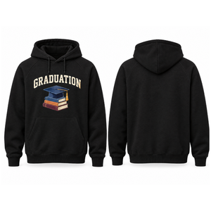 Sudadera con capucha negra para hombre, la más vendida, con estampado de gorro y libros, estilo casual, corte regular. - Product Image 3