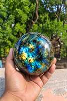 Sphère de labradorite naturelle polie, boule de cristal décorative, pierre de guérison, objet de collection pour la maison et le bureau
