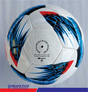 Ballon de football de qualité supérieure, taille 5, pour entraînement, en PU durable et brillant, avec logo personnalisé, blanc, bleu, rouge - Product Image 3