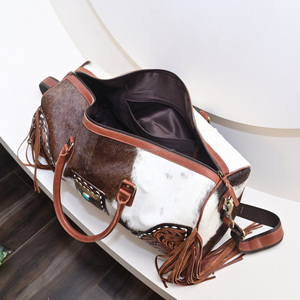 Venta al por mayor de fábrica, bolsas de lona con flecos de fin de semana de cuero de vaca mecanizadas a mano, bolsas de viaje de cuero genuino de gran capacidad - Product Image 6