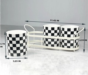 Porte-couverts à motif à carreaux noir et blanc, idéal pour une utilisation élégante en cuisine, organisateur de table à manger et idée cadeau en provenance d'Inde - Product Image 6