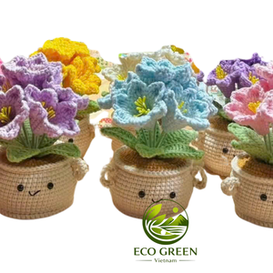 Plantes en pot au crochet éternelles, fleurs en fil faites à la main, feuilles vertes tricotées, mini décoration intérieure pour chambre, bureau, cadeau de mariage - Product Image 1