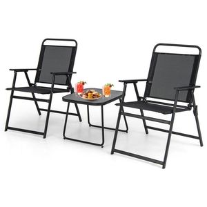 3-Piece Folding Patio Garden Set Conversation Chairs and <b>Table</b> for <b>Outdoor</b> Entertaining - Product Image 4