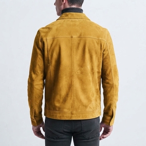 Mens <b>Suede</b> Style Brown <b>Jacket</b> Full Zip Long Sleeve Casual Outerwear with Shirt Collar and Side Pockets - Product Image 2