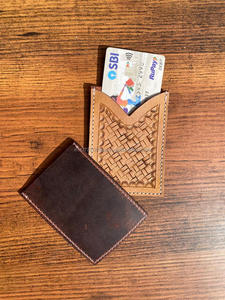 Estuche tarjetero de cuero tallado a mano real para tarjetas de cajero automático, estuche rectangular para tarjetas de crédito, pequeño estuche para tarjetas de moda occidental - Product Image 6