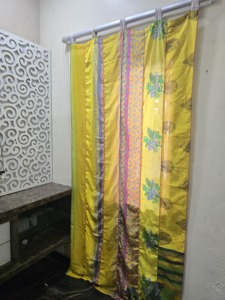 Bohemian Floral Printed Silk Sari Valance Yellow Translucent Window <b>Curtain</b> Fixed Panel Living Room Decor - Product Image 1