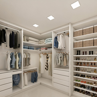 Système de dressing sur mesure BALOM blanc en forme de L avec rangement ouvert, double tringle suspendue et tiroirs pour chambre à coucher