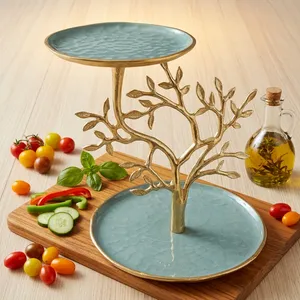 Soporte de Servicio de Dos Niveles con Diseño de Árbol Dorado de Lujo, Bandeja Decorativa para Pasteles, Postres y Aperitivos para el Hogar y Fiestas - Product Image 2