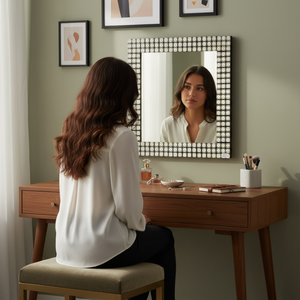 Premium 24 Inch Resin <b>Mirror</b> | Modern Geometric Pattern Frame | Decorative <b>Wall</b> <b>Mirror</b> <b>for</b> Living Room Bedroom Home, Hotel Decor - Product Image 3