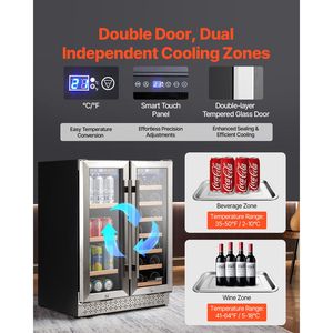 Frigorifero per Vini a Doppia Zona da 24 Pollici, Frigo Bar da Incasso o Libera Installazione, Ripiani Regolabili, Alimentazione Elettrica, Mini - Product Image 3