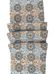 Tissu en coton brodé à motif floral médaillon marron et bleu sur fond blanc, broderie sur toute la surface, très demandé, pour confection de robes - Product Image 3