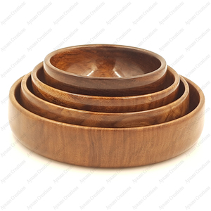 Tazón de madera de acacia para servir, Juego de 4 de 7 pulgadas para ensalada, sopa, dale a las mascotas pequeñas un hogar acogedor con nuestra madera ecológica de AYAANS - Product Image 5