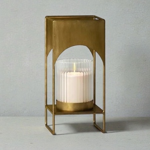 <b>Brass</b> <b>Lantern</b> Candle Holder With Geometric Cutout Design Heat Resistant For Home Decoration - Product Image 2