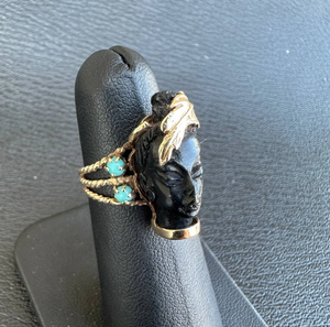 Face Shape <b>Cocktail</b> <b>Ring</b> With Turquoise Stones 18K Solid <b>Gold</b> Plated Alloy Bohemian Style Unisex Jewelry - Product Image 2