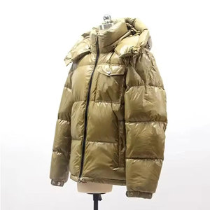 Men's Winter Hooded Puffer Jacket Gold Color Solid Down Filling Windproof Casual Style Zipper Closure Regular Fit - Product Image 2