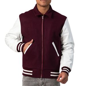 Chaqueta Varsity Unisex con Cierre Completo, Cuerpo de Lana, Mangas de Cuero, Estilo Béisbol, Forro Acolchado, Diseño con Parches, Premium - Product Image 4