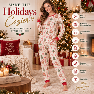 Conjunto de Pijama Navideño para Mujer, de Manga Larga, con Estampado Navideño, 2 Piezas, Cuello Redondo, Ropa de Dormir Térmica - Product Image 4
