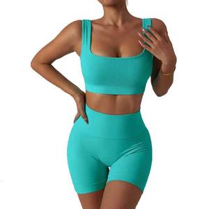 Conjuntos de Yoga de 2 Piezas de Secado Rápido, Transpirables y Ecológicos, con Cintura Elástica y Pantalones Cortos de Cintura Alta en Spandex/Nailon - Product Image 1