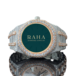 Reloj de Cuarzo Moissanite de Lujo RAHA, Correa de Acero Inoxidable de 20 mm, Movimiento ETA, Resistencia al Agua de 5 BAR, Esfera Analógica con Números Romanos - Product Image 1