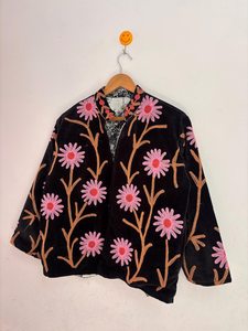 Vestidos Casuales Suzani Vintage de Terciopelo con Bordado Floral, Chaqueta con Cuello Mandarín, Corte Holgado, Manga Larga, Primavera Verano, Natural - Product Image 2