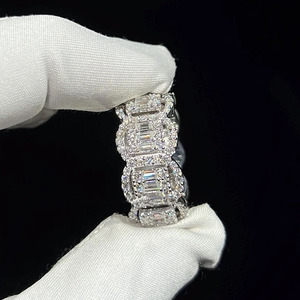 Anillos de Campeón con Diamantes Moissanita Redondos y Baguette Engastados para Hombre, Plata de Ley 925, Estilo Hip Hop, Anillo de Compromiso y Boda - Product Image 4