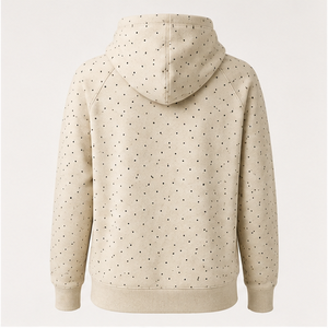 เสื้อฮู้ดดี้ผู้หญิงทรงตรงผ้าฝ้ายธรรมชาติสีธรรมชาติ แต่งลายจุดเล็กๆ แบบสุ่ม ไม่ฟอกสี ผ้าฝ้ายลูปแบ็ค - Product Image 2