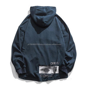 Sudaderas con Capucha de Diseñador para Hombre al por Mayor, Sudadera con Capucha Unisex con Hombros Caídos y Estilo Cargo Azul - Product Image 3