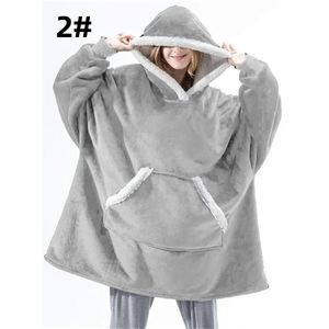 Sweat à capuche d'hiver en polaire à carreaux surdimensionné avec poche GRIS Taille unique-Couverture portable pour femme pour l'hiver et l'automne - Product Image 1