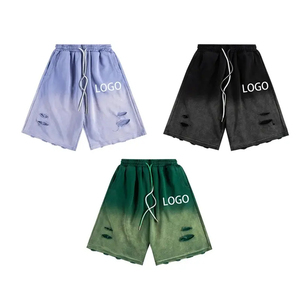 Pantalones Cortos Casuales para Hombre, Azul Oscuro, Lavado Ácido, con Cierre de Cordón, Estampado Gráfico, Algodón French Terry, Ropa Deportiva para Gimnasio - Product Image 1
