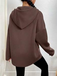 Sudadera con capucha extragrande de forro polar para mujer, color liso, manga larga, con cremallera frontal y bolsillos, diseño de otoño-invierno, marca privada, venta al por mayor - Product Image 2