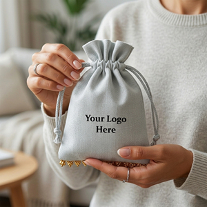 Handmade Promotional Branding Cotton <b>Drawstring</b> <b>Bag</b> Jewelry Packaging Pouch Custom Logo Printing Organizer - Product Image 1