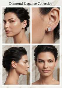 Boucles d'oreilles clous en or rose avec diamants de laboratoire taille princesse, sertis clos classiques, cadeau de fête pour femme, certifiées IGI - Product Image 3