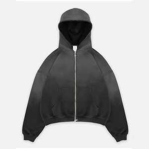 เสื้อฮู้ดซิปผู้ชายไซส์ใหญ่ สีดำล้วน ผ้าฟลีซเนื้อนุ่ม 100% ผ้าฝ้าย ระบายอากาศได้ดี เป็นมิตรกับสิ่งแวดล้อม ทรงปกติ สำหรับฤดูหนาว - Product Image 3