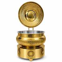 Plat de service rond en acier inoxydable doré avec couvercle, pour buffet et traiteur, vaisselle de luxe moderne, 4 pièces, compatible lave-vaisselle
