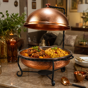 Hammered <b>Copper</b> Hanging Chafing Dish Buffet Food Warmer with Dome Lid Hotel Catering Restaurant OEM ODM Manufacturer - Product Image 5