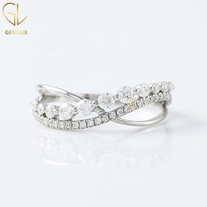 Round Cut Moissanite Wedding Band, 14K White Gold Criss Cross <b>Infinity</b> Twisted Band for Women Engagement Ring - Product Image 2