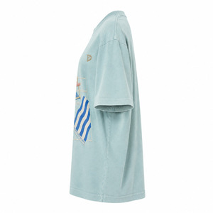 <b>Light</b> Blue Women's Loose Fit T-Shirt With Beach Chair Lemon Print Casual Summer Wear Crew Neck Short Sleeve 100% Cotton Jersey - Product Image 5