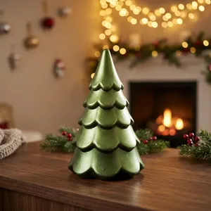 Décoration de Noël moderne en résine polymère, mini sapin de pin vert pour table, sans éclairage, collection artisanale, écologique - Product Image 4