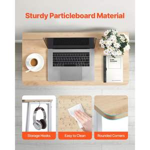 Escritorio Plegable de Roble de 31.5 Pulgadas, Fácil de Montar, Mesa Plegable para Computadora para Espacios Pequeños, Estación de Trabajo de Escritura, Ahorro de Espacio, Ganchos de Almacenamiento - Product Image 4