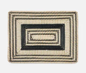 OEM/ODM Custom Design Bohemian Style Eco-Friendly Seagrass <b>Placemats</b> Set in Square Shapes Black Natural Woven Heat Resistant - Product Image 2