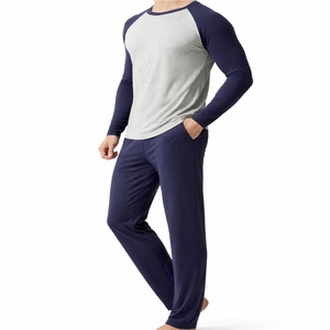 Ensemble de pyjama pour homme à manches raglan, manches longues, couleur contrastée, vêtements de nuit confortables, vêtements de nuit de qualité supérieure pour homme - Product Image 4