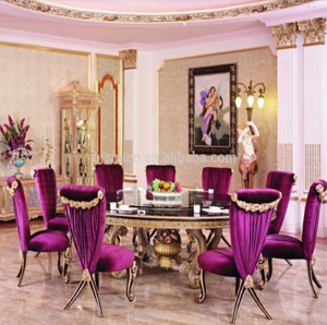 European champagne gold <b>dining</b> table <b>set</b> with pearl tufted leather <b>chairs</b> and carved legs, available at wholesale prices. - Product Image 5