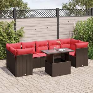 8 Piece Brown Poly <b>Rattan</b> Garden <b>Sofa</b> Set With Cushions Outdoor Furniture Contemporary Design - Product Image 3