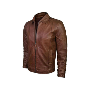 Vestes en cuir pour hommes tendance, couleur unie, fermeture éclair, veste en PU décontractée pour hommes - Product Image 3
