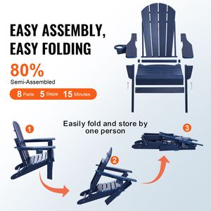 Set di 2 Sedie Adirondack Pieghevoli Portatili per Esterni con Portabicchieri, Resistenti alle Intemperie, per Uso in Spiaggia e Giardino - Product Image 2