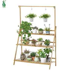 Support pliable en bois pour plantes, support portable pour plantes d'intérieur et d'extérieur, support pour pot de fleurs, étagère de présentation pour la maison, le balcon et le jardin - Product Image 3