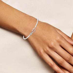 Elegant Two-Tone Diamond Horseshoe <b>Bangle</b> <b>Bracelet</b> in White & Rose Gold - Product Image 3