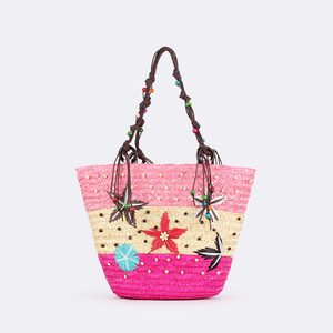 Bolso Tote de Paja con Diseño Bohemio Oceánico, Bordado a Mano y con Cuentas, Bolso de Hombro Tejido - Product Image 3