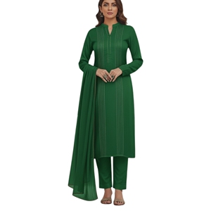 Salwar Kameez de Algodón Verde para Mujer, Estilo Tradicional, Largo hasta el Tobillo, Ropa Casual Lista para Usar, Conjunto de 3 Piezas, Estilo India Pakistán - Product Image 5