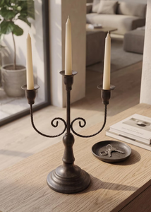 Vintage Matte <b>Black</b> Wrought Iron 3-Arm <b>Candelabra</b> Taper Candle Holder Centerpiece for Wedding Dining Table Home Decor - Product Image 5